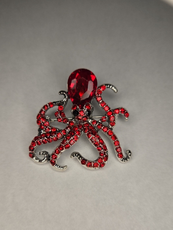 Jewelry - Red Octopus Crystal Brooch - Women's Jewelry